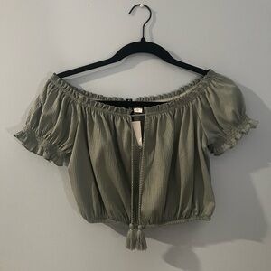 Sage green off the shoulder top